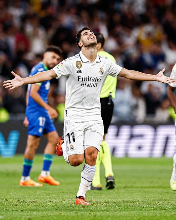 Marco Asensio festeja su gol durante partido con el Madrid