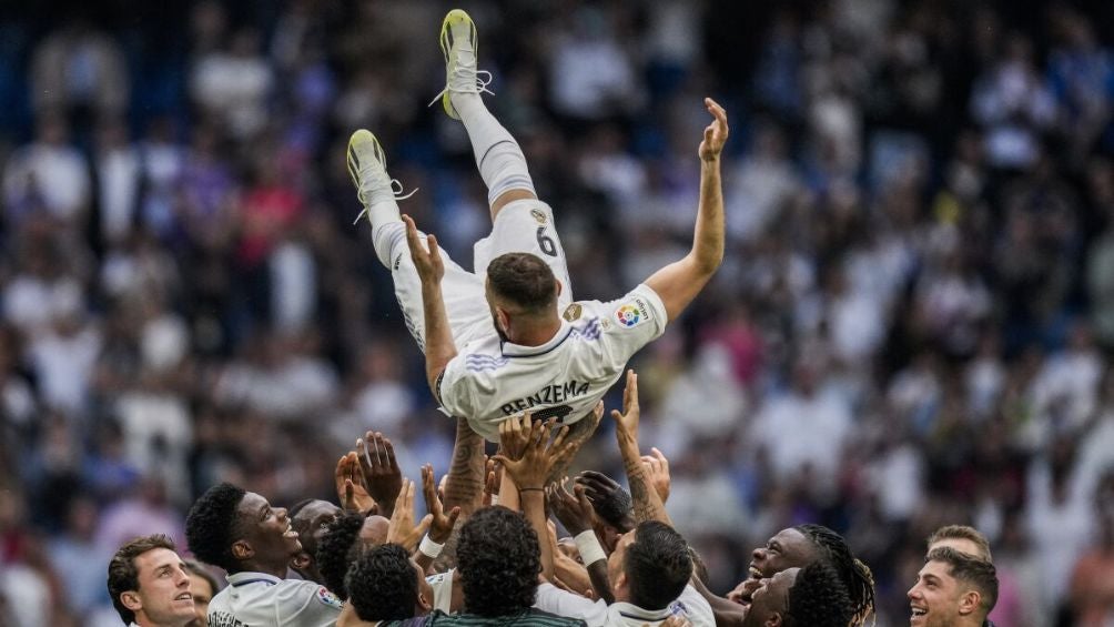 El delantero francés en la despedida del Santiago Bernabéu