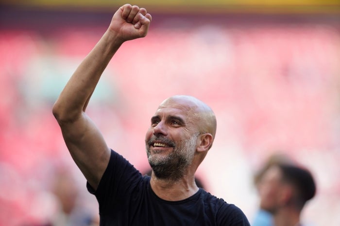 Pep Guardiola celebra el título de la Premier League