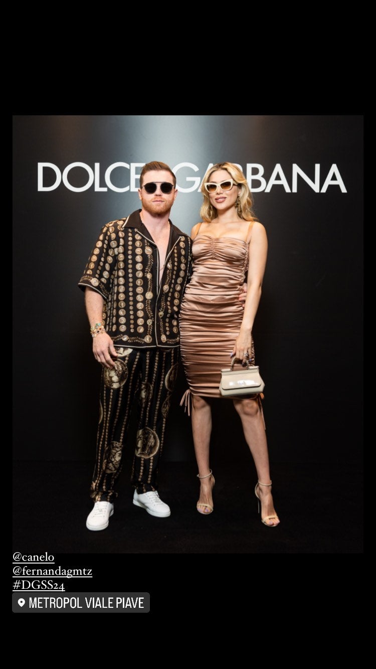 'Canelo' Álvarez y Fernanda Gómez en Milan Fasion Week