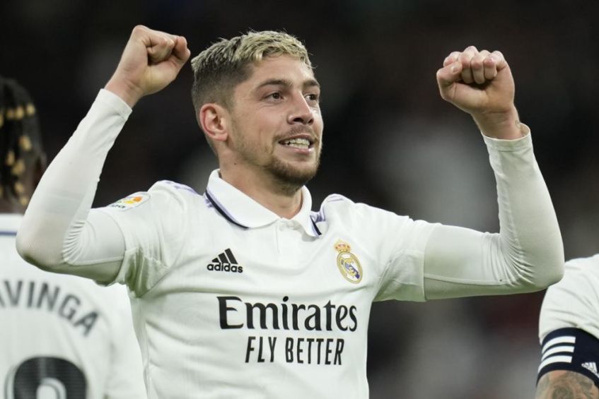 Federico Valverde celebra tras anotar el tercer gol de su equipo