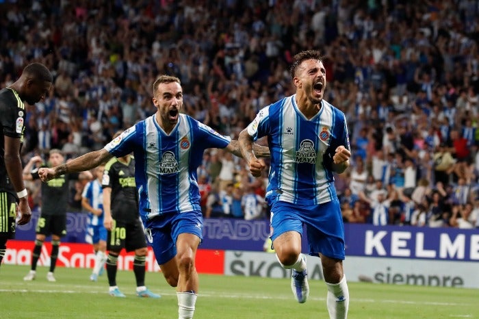 Joselu celebra un gol con el Espanyol