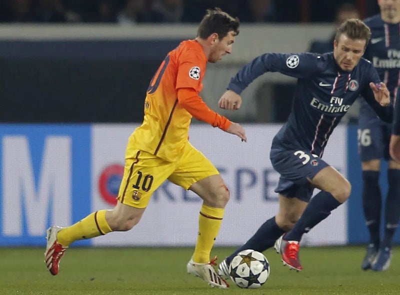 Messi enfrentando al PSG en Champions League 