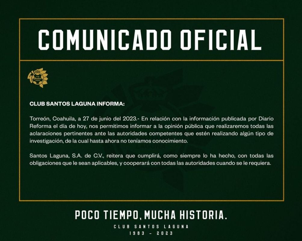 Santos Laguna publicó un comunicado