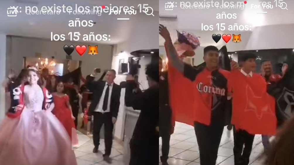 Quinceañera sorprende con una fiesta temática de los rojinegros del Atlas