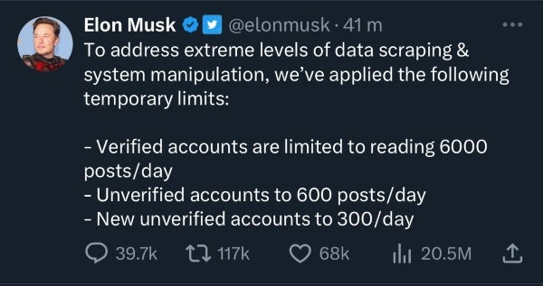 Tweet de Elon Musk sobre las restricciones