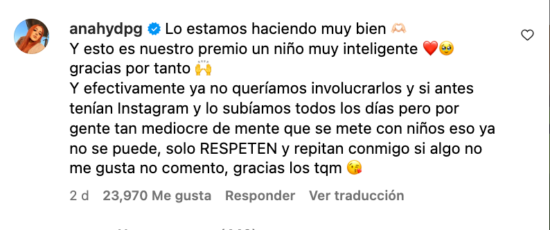 La ex del cantante sí puso un alto a los ataques.