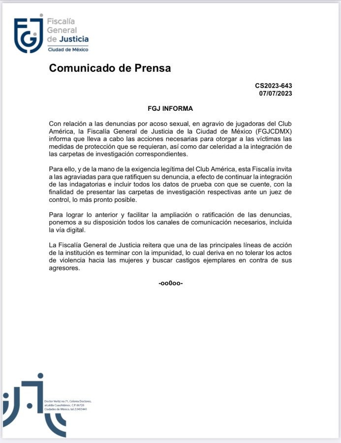 Comunicado de la FGJ