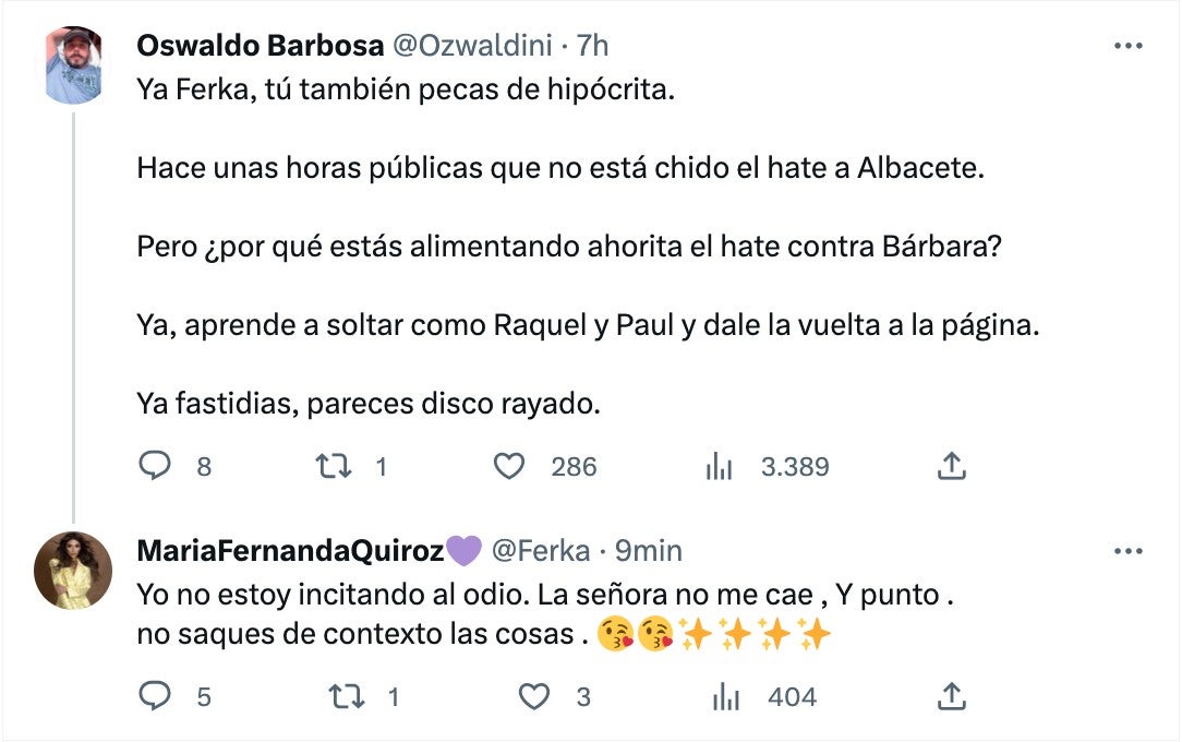 La influencer admitió que no tolera a Bárbara.