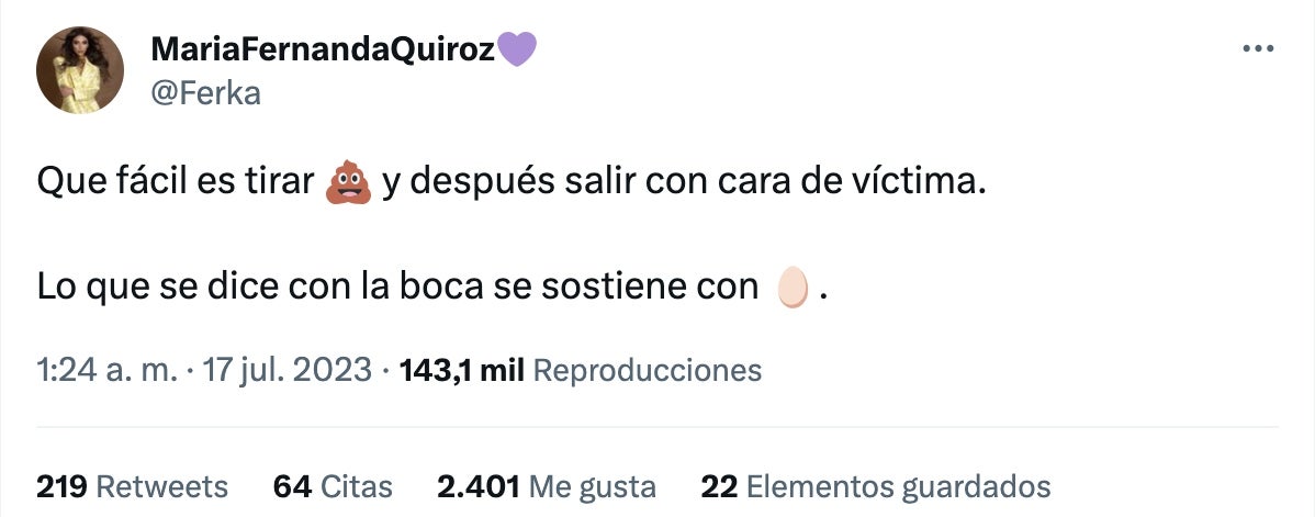 Ferka tachó a Bárbara y a su hijo por hacerse las víctimas.