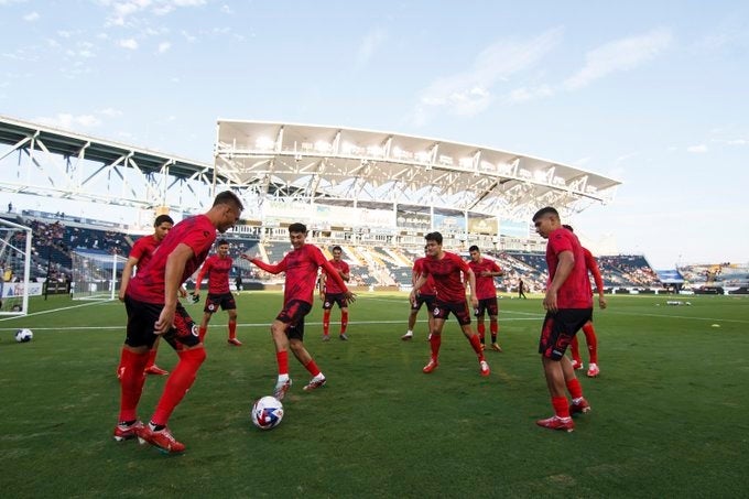 Xolos calentando previo al juego contra Philadelphia Union