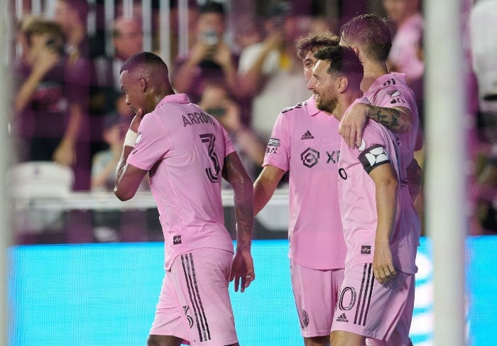 Messi celebrando su gol con el Inter Miami 