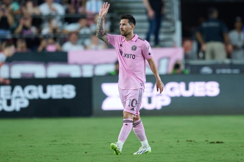 Messi en celebración de gol en Inter Miami