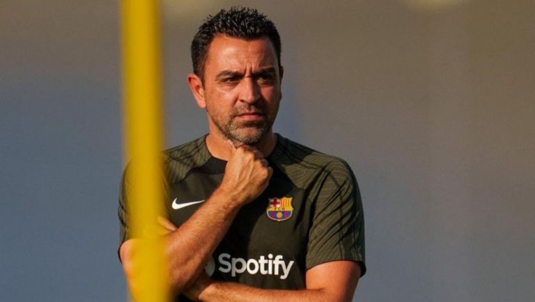 Xavi durante el entrenamiento del Barcelona 