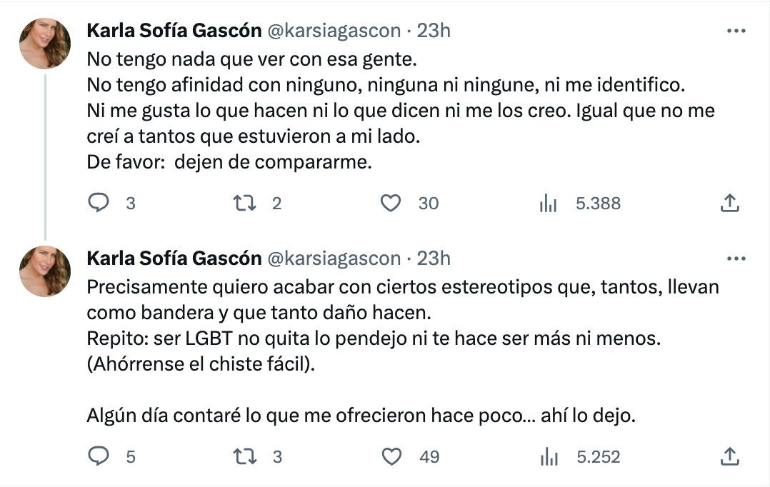 Hilo de Karla Sofía Gascón en X, antes Twitter.