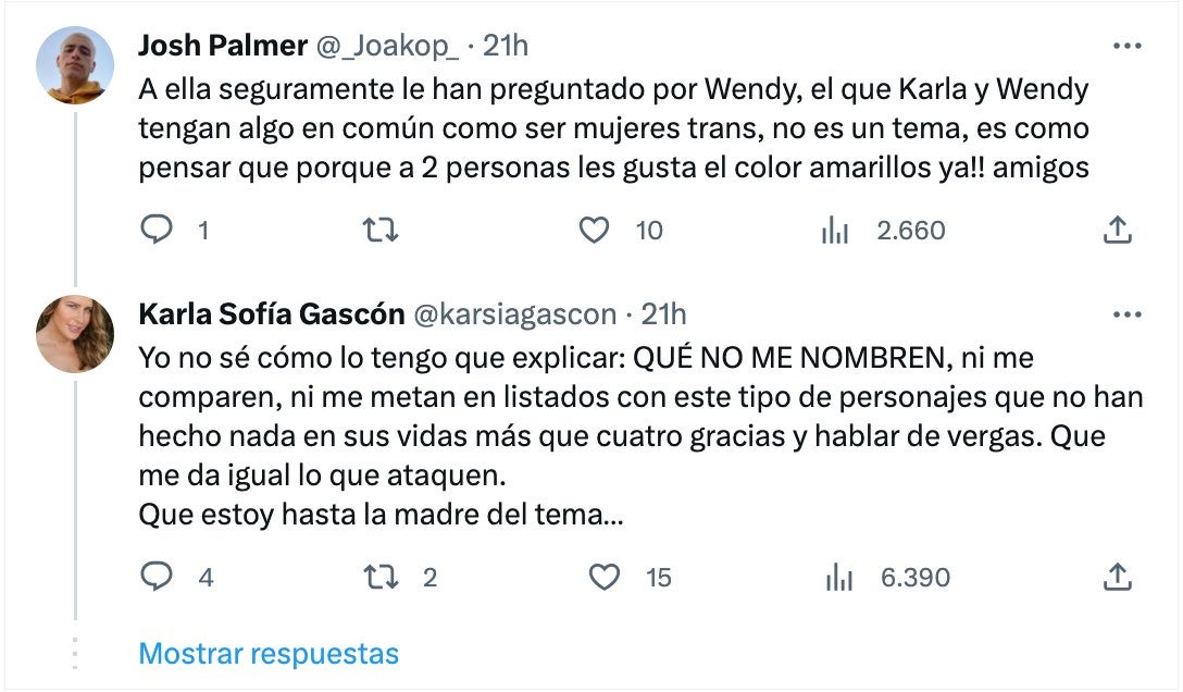 Hilo de Karla Sofía Gascón en X, antes Twitter.