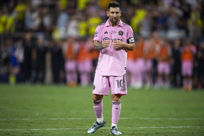 Messi festejando su gol con el Inter Miami 