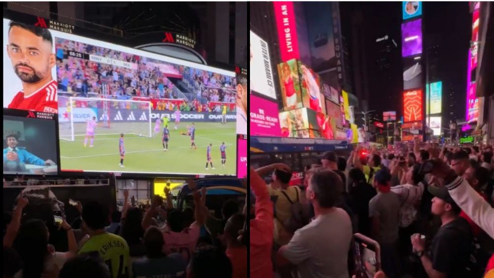 ¡Efecto Messi! Celebran en Times Square el gol del argentino en su debut en la MLS