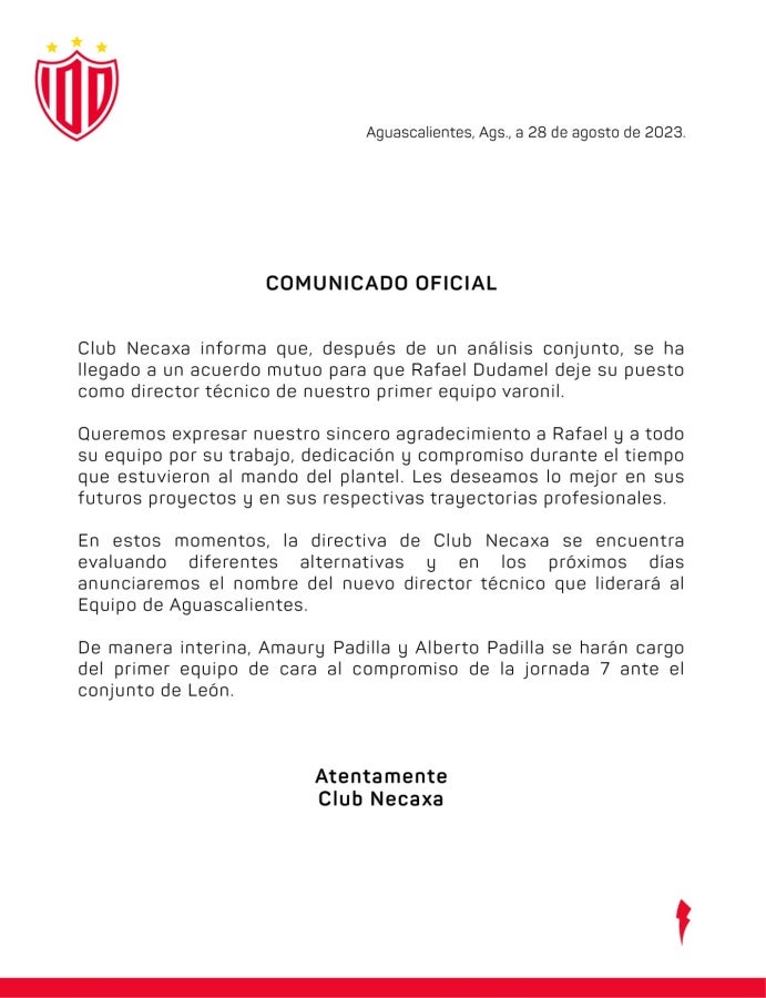 Comunicado del Club Necaxa