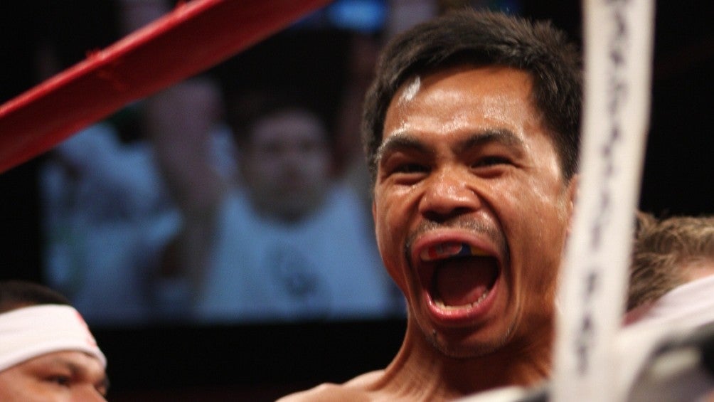 Manny Pacquiao celebra una victoria 