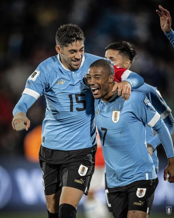 Uruguay celebrando el triunfo contra Chile 