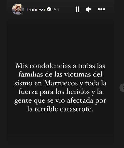 Mensaje de Lionel Messi tras sismo de Marruecos