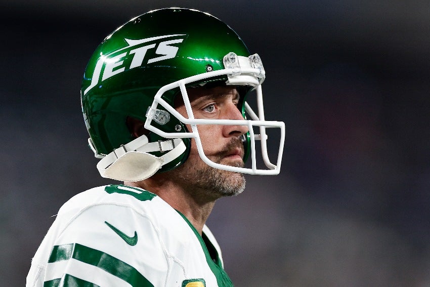 Aaron Rodgers en su lesión con los Jets