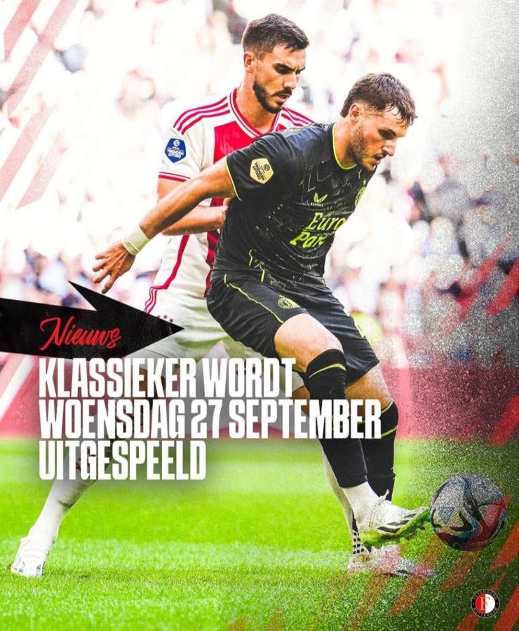 Ajax vs Feyenoord se continuará el 27 de septiembre