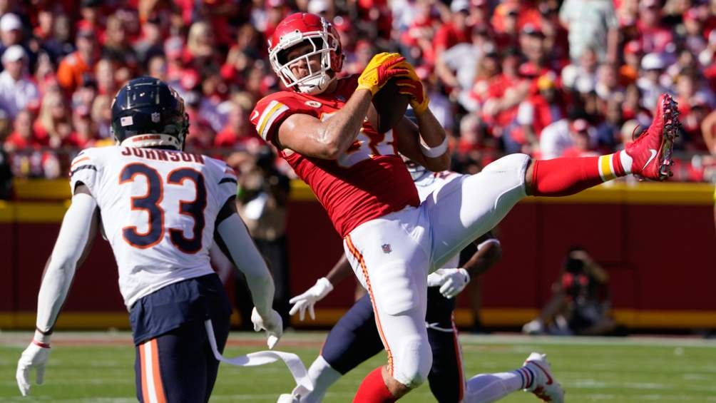 Kelce durante el partido de los Kansas City Chiefs frente a los Chicago Bears