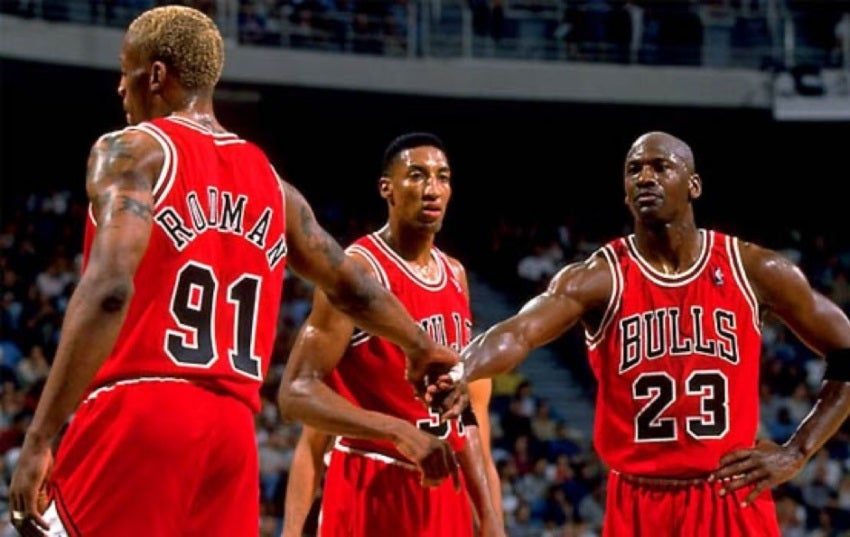 Jordan con sus compañeros de los Bulls