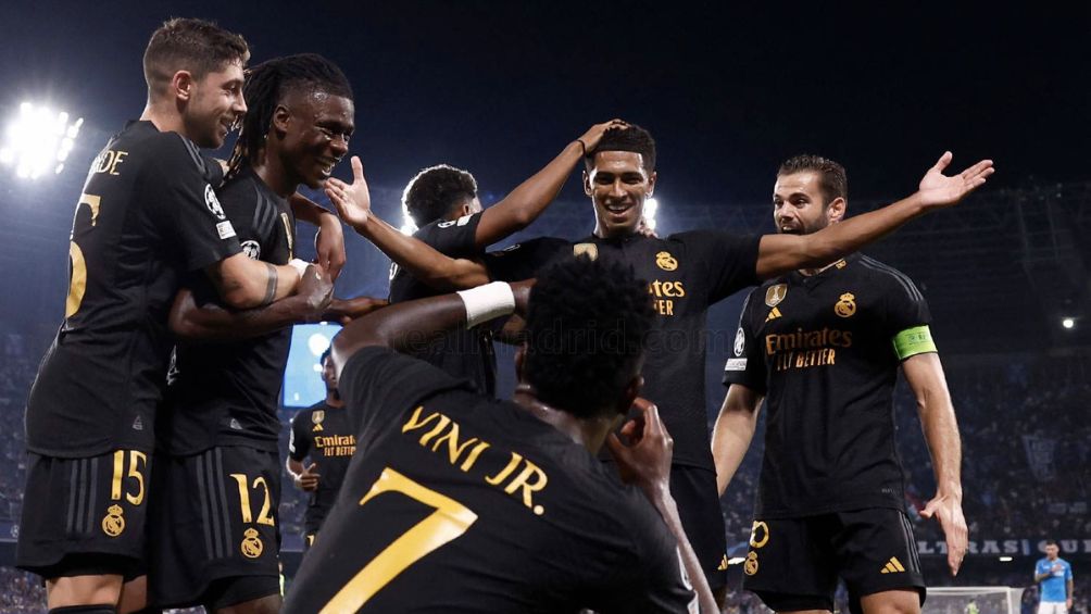 Vini y el equipo celebrando el gol de Bellingham