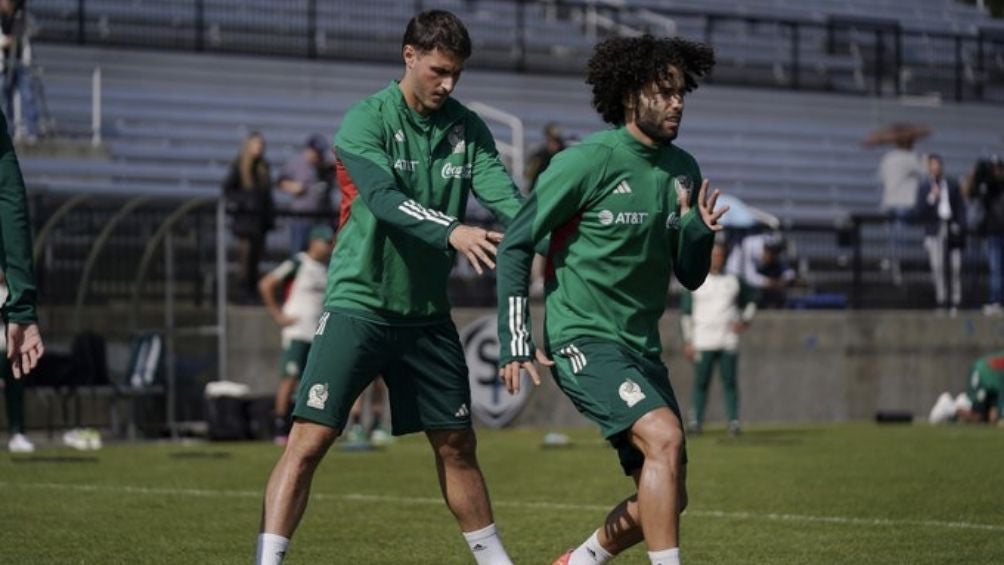 Huerta y Giménez en un entrenamiento con la Selección