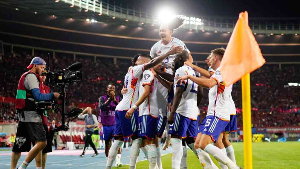 Jugadores de Bélgica en celebración del segundo gol ante Austria