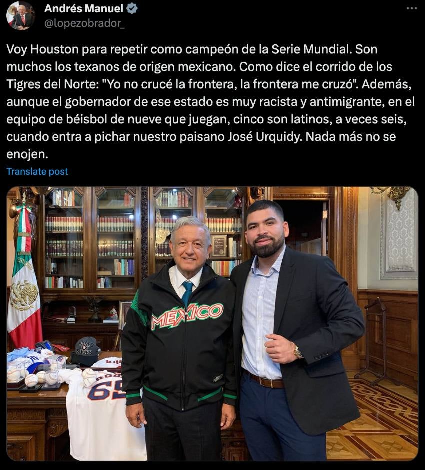 AMLO presumió su encuentro con José Urquidy y auguró campeonato de