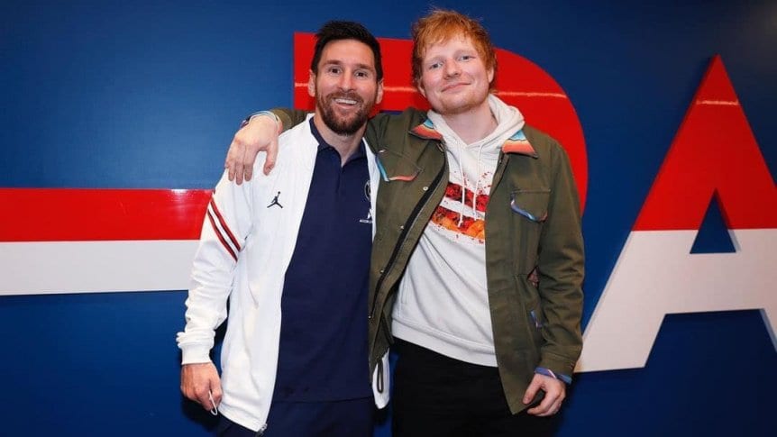 Messi y Ed Sheeran en su primer encuentro