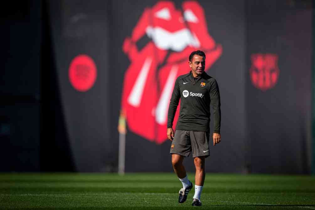 Xavi en el último entrenamiento antes del Clásico