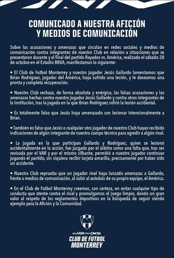 Comunicado de Rayados