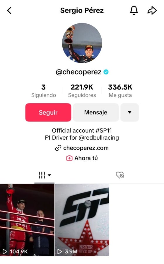 Perfil de TikTok de Checo Pérez