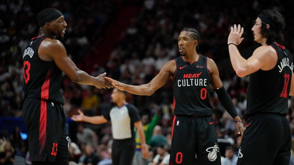 Jaime Jáquez Jr. celebra con el Heat