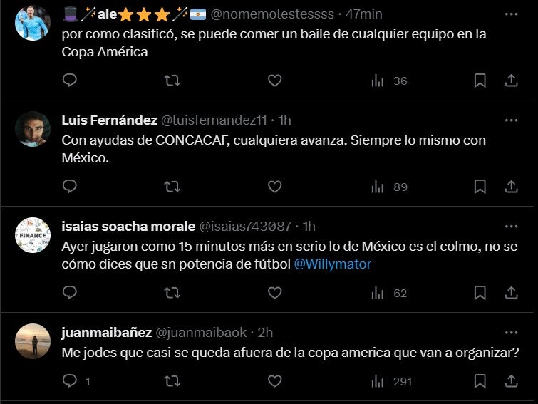 Comentarios de la afición argentina