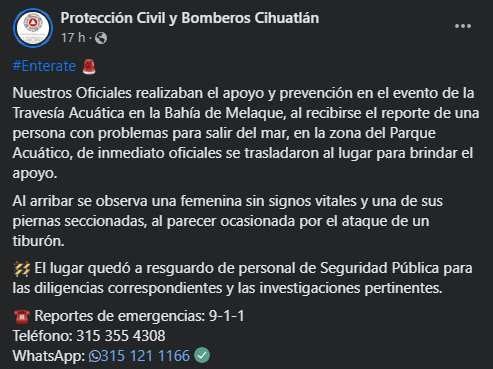 Mensaje de protección civil de Cihuatlán