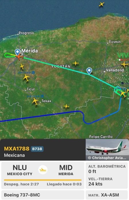 Vuelo MXA1788 de Mexicana fue desviado a Mérida