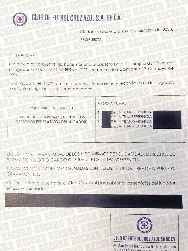 RÉCORD tuvo acceso al documento de la oferta 