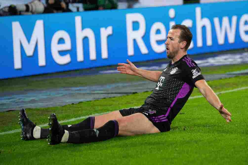 Harry Kane en celebración de gol con Bayern Munich