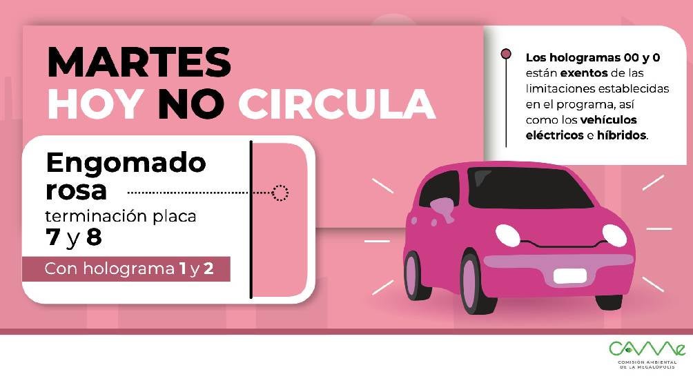 Este martes no circulan los autos con terminación 7 y 8, engomado rosa. 