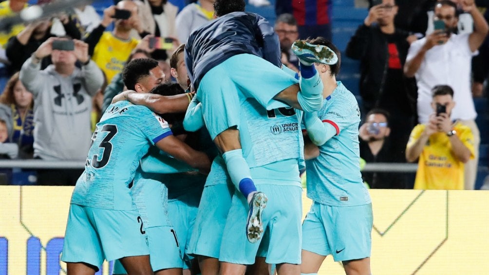 Barcelona celebrando el gol del triunfo al 93'