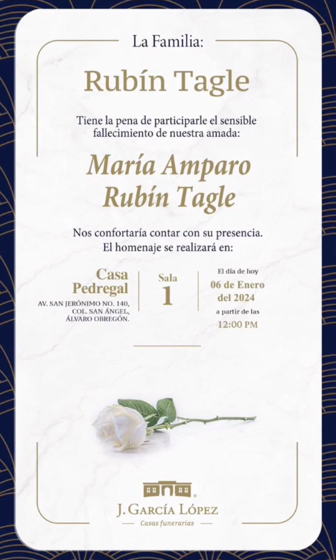 El funeral de Amparo Rubín servirá para realizarle un homenaje.