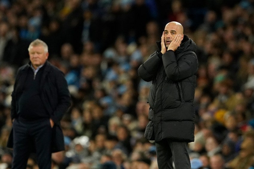 Pep Guardiola en un partido del Manchester City