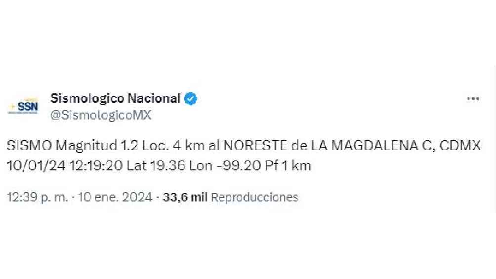 El Servicio Sismológico Nacional informó del movimiento con epicentro en la Magdalena Contreras.