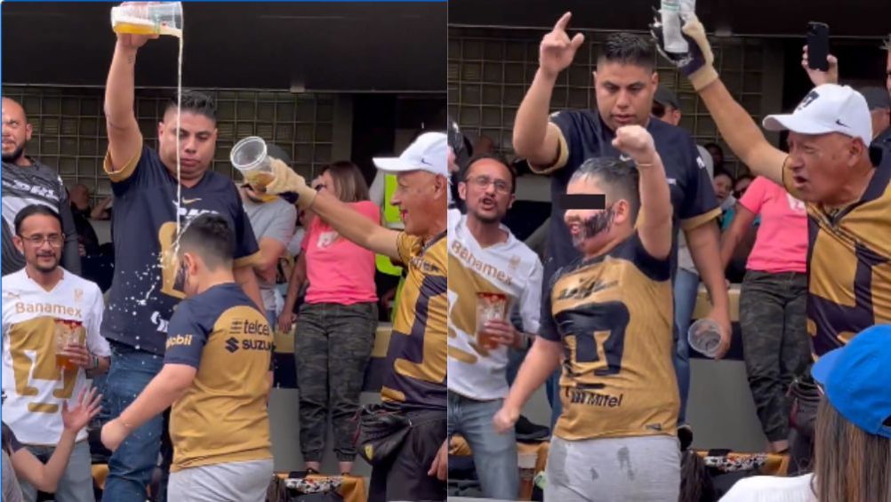 Aficionados 'bautizan' con cerveza a niño en partido de Pumas